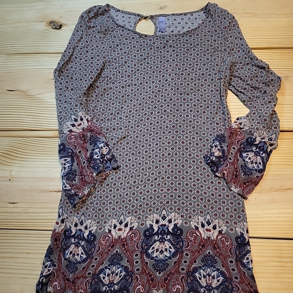 Alya Floral Paisley Mini Dress Size Large Longsleeve Lightweight Summer Dress